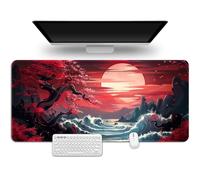 Hixingo Retro Red Moon Mouse Mat, Gaming Mouse Pad, Large Mouse Mat, Mousepad with Stitched Edges, Non-Slip Rubber Base Mouse Pads for Office & Home (800 * 300 * 3mm,wave)
