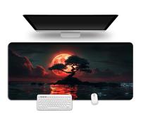 Hixingo Retro Red Moon Mouse Mat, Gaming Mouse Pad, Large Mouse Mat, Mousepad with Stitched Edges, Non-Slip Rubber Base Mouse Pads for Office & Home (800 * 300 * 3mm,moon)