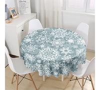 Hixingo Round Christmas Tablecloths for Circular Table, 3D Snowflake Pattern Xmas Tablecloth Waterproof Stain Proof Table Cloths for Kitchen Holiday Parties-1 (Winter,Diameter 150cm)