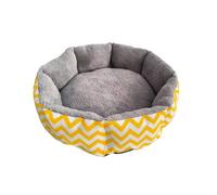 Hixingo Round Dog Bed for Medium Small Puppy kitten, Fluffy Anti AnXiety Cat Bed,Fluffy Comfortable Mat for Cat for Living Room, Bedroom, Balcony (Yellow wave,M：50 * 18cm)