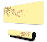 Hixingo Sakura Pattern Mouse Mat, Gaming Mouse Pad, Large Mouse Mat, Non-Slip Rubber Base Mouse Pads, Mousepad with Stitched Edges for Office & Home (700x300x3mm,yellow)