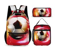 Hixingo School Bag Backpack for Girls Boys, Large Schoolbag Rucksack Backpack for School with Lunch Bag & Pencil Case for Students Teenagers Kids, Football Print (Football 6)