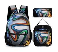 Hixingo School Bag Backpack for Girls Boys, Large Schoolbag Rucksack Backpack for School with Lunch Bag & Pencil Case for Students Teenagers Kids, Football Print (Football 1)