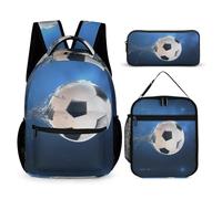 Hixingo School Bag Backpack for Girls Boys, Large Schoolbag Rucksack Backpack for School with Lunch Bag & Pencil Case for Students Teenagers Kids, Football Print (Football 9)