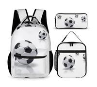 Hixingo School Bag Backpack for Girls Boys, Large Schoolbag Rucksack Backpack for School with Lunch Bag & Pencil Case for Students Teenagers Kids, Football Print (Football 16)