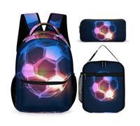 Hixingo School Bag Backpack for Girls Boys, Large Schoolbag Rucksack Backpack for School with Lunch Bag & Pencil Case for Students Teenagers Kids, Football Print (Football 3)