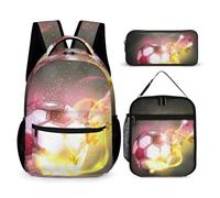 Hixingo School Bag Backpack for Girls Boys, Large Schoolbag Rucksack Backpack for School with Lunch Bag & Pencil Case for Students Teenagers Kids, Football Print (Football 10)