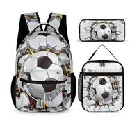 Hixingo School Bag Backpack for Girls Boys, Large Schoolbag Rucksack Backpack for School with Lunch Bag & Pencil Case for Students Teenagers Kids, Football Print (Football 17)
