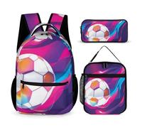 Hixingo School Bag Backpack for Girls Boys, Large Schoolbag Rucksack Backpack for School with Lunch Bag & Pencil Case for Students Teenagers Kids, Football Print (Football 4)