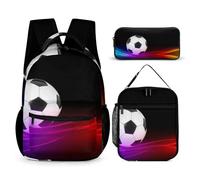 Hixingo School Bag Backpack for Girls Boys, Large Schoolbag Rucksack Backpack for School with Lunch Bag & Pencil Case for Students Teenagers Kids, Football Print (Football 5)