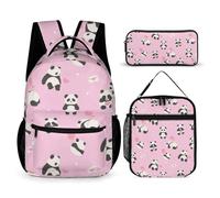 Hixingo School Bag Backpack for Girls Boys, Large Schoolbag Rucksack Backpack for School with Lunch Bag & Pencil Case for Students Teenagers Kids, Panda Print (Panda 6)