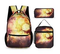 Hixingo School Bag Backpack for Girls Boys, Large Schoolbag Rucksack Backpack for School with Lunch Bag & Pencil Case for Students Teenagers Kids, Football Print (Football 2)