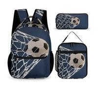 Hixingo School Bag Backpack for Girls Boys, Large Schoolbag Rucksack Backpack for School with Lunch Bag & Pencil Case for Students Teenagers Kids, Football Print (Football 13)