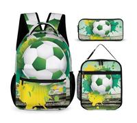 Hixingo School Bag Backpack for Girls Boys, Large Schoolbag Rucksack Backpack for School with Lunch Bag & Pencil Case for Students Teenagers Kids, Football Print (Football 14)