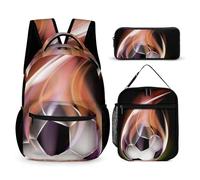 Hixingo School Bag Backpack for Girls Boys, Large Schoolbag Rucksack Backpack for School with Lunch Bag & Pencil Case for Students Teenagers Kids, Football Print (Football 8)