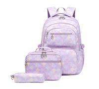 Hixingo School Bags for Girls Backpack Sets Boys 3 in 1 Large Capacity School Backpack with Backpack Lunch Bag and Pencil Case, for Teenage Primary Secondary Junior High School (Violet Fish Pattern)