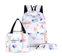 Hixingo School Bags for Girls Backpack Sets Boys 3 in 1 Large Capacity School Backpack with Lunch Bag and Pencil Case, for Teenage Primary Secondary Junior High School (Geometric Pattern)