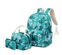 Hixingo School Bags for Girls Backpack Sets Boys 3 in 1 Large Capacity School Backpack with Lunch Bag and Pencil Case, for Teenage Primary Secondary Junior High School (Floral Blue)