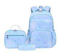 Hixingo School Bags for Girls Backpack Sets Boys 3 in 1 Large Capacity School Backpack with Lunch Bag and Pencil Case, for Teenage Primary Secondary Junior High School - Fresh Pattern (Blue)