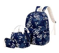 Hixingo School Bags for Girls Backpack Sets Boys 3 in 1 Large Capacity School Backpack with Lunch Bag and Pencil Case, for Teenage Primary Secondary Junior High School (Floral blue2)