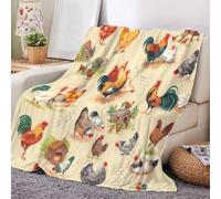 Hixingo Soft Warm Throw Blanket Fluffy Flannel Blanket, with Farmhouse Coop Rooster Hen Pattern, Cozy Single Bed Sofa Throw for Living Room Bedroom for All Seasons (Beige,130x150cm)