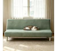Hixingo Solid Color Armless Sofa Bed Cover, Washable Sofa Cover, Futon Slipcover Protector for Folding Couch without Armrests, Anti-Slip, Ideal for Homes with Pets or Kids (Sage Green 01,2 seats)