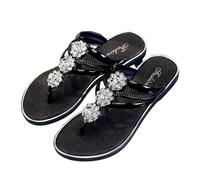 Hixingo Sparkly Flip Flops Women Size 6-10.5 Black Gold Women's Flip Flops Ladies Sandals Crystal Comfortable Non-Slip Fashion Summer Beach Walking Thong Sandles Slip On Indoor Outdoor (Black,7)