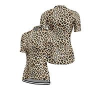 Hixingo Summer Cycling Jersey Women, Leopard Print Women's Cycling Jersey Top Breathable and Quick Shirts Short Sleeve Cycle Tops for MTB Motocross, Mountain Bike Match (Khaki,M)