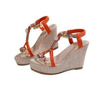 Hixingo Summer Sandals Women Size 5.5-10, 10CM Platform Sandals Wide Fitting Wedge Heel Ladies Summer Open Toes Shoes Ankle Strap Slingback Casual Comfortable Shoes (8,FG6 Orange)