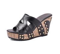 Hixingo Summer Sandals Women Size 5.5-9, 10CM Platform Sandals Wide Fitting Wedge Heel Ladies Summer Open Toes Shoes Ankle Strap Slingback Casual Comfortable Shoes (6.5,D02 Black)