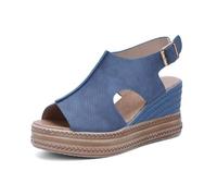 Hixingo Summer Sandals Women Size 5.5-9, 10CM Platform Sandals Wide Fitting Wedge Heel Ladies Summer Open Toes Shoes Ankle Strap Slingback Casual Comfortable Shoes (8,G69 Blue)
