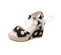 Hixingo Summer Sandals Women Size 5-8.5, 10CM Platform Sandals Wide Fitting Wedge Heel Ladies Summer Open Toes Shoes Ankle Strap Slingback Casual Comfortable Shoes (5.5,CJ01 Black)