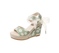 Hixingo Summer Sandals Women Size 5-8.5, 10CM Platform Sandals Wide Fitting Wedge Heel Ladies Summer Open Toes Shoes Ankle Strap Slingback Casual Comfortable Shoes (8,CJ01 Green)