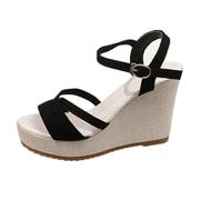Hixingo Summer Sandals Women Size 5-8.5, 10CM Platform Sandals Wide Fitting Wedge Heel Ladies Summer Open Toes Shoes Ankle Strap Slingback Casual Comfortable Shoes (7,D01 Black)