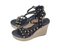 Hixingo Summer Sandals Women Size 5-8.5, 10CM Platform Sandals Wide Fitting Wedge Heel Ladies Summer Open Toes Shoes Ankle Strap Slingback Casual Comfortable Shoes (5,528 Black)