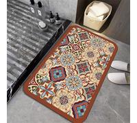 Hixingo Super Absorbent Bath Mat 2.5mm Soft Quick-Drying Diatomaceous Earth Bathroom Mat, Washable Shower Floor Mat, Kitchen Door Mat, Rubber Non-slip Bottom (40x60cm,brown boho)