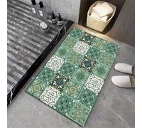 Hixingo Super Absorbent Bath Mat 2.5mm Soft Quick-Drying Diatomaceous Earth Bathroom Mat, Washable Shower Floor Mat, Kitchen Door Mat, Rubber Non-slip Bottom (60x90cm,green boho)