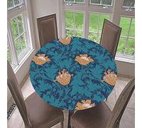 Hixingo Tablecloth 3D Floral Pattern, Round Fitted Tablecloths with Elastic Edged, Countertop Decoration Cover for Kitchen, Dining Room, Bedroom (Blue Coffee,140cm)