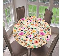 Hixingo Tablecloth 3D Floral Pattern, Round Fitted Tablecloths with Elastic Edged, Countertop Decoration Cover for Kitchen, Dining Room, Bedroom (Coffee Pink,100cm)