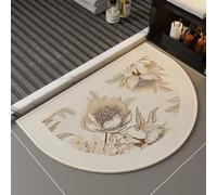 Hixingo Tropical Plants Bath Mat Non-slip Absorbent Semi-Circular Linen Woven Ultra-thin Doormat Washable Quick-Drying Rubber Backing for Toilet, Shower Floor, Kitchen (Beige Floral,50x80cm)