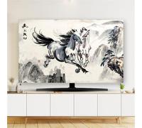 Hixingo TV Cover Decorative, 3D Mountain View Pattern TV Dust Cover 32-80inch TV Screen Dust Cover Universal Elastic Television Cover TV Screen Protection Cover (55inch,Horse)