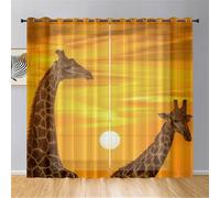 Hixingo Voile Giraffe Print Net Sheer Curtain, Semi Transparent Curtains & Drapes, Eyelet Kitchen Curtains, Privacy Protected Sheer Curtains for Windows (140x213cm,Sunset)