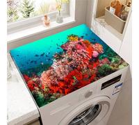 Hixingo Washer and Dryer Top Protector Mat, 3D Underwater World Non-Slip Mat Washer & Dryer Covers Protector, Quick Dry Washing Machine Top Cover for Kitchen Laundry Room (Red coral,60x60cm)