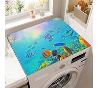Hixingo Washer and Dryer Top Protector Mat, 3D Underwater World Non-Slip Mat Washer & Dryer Covers Protector, Quick Dry Washing Machine Top Cover for Kitchen Laundry Room (School of fish,50x60cm)