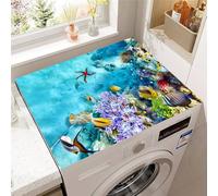 Hixingo Washer and Dryer Top Protector Mat, 3D Underwater World Non-Slip Mat Washer & Dryer Covers Protector, Quick Dry Washing Machine Top Cover for Kitchen Laundry Room (Coral,60x60cm)
