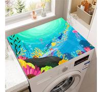 Hixingo Washer and Dryer Top Protector Mat, Drying Diatomaceous Mat, Washer and Dryer Covers Protector, Quick Dry Washing Machine Top Cover for Laundry Room, Marine Print (Fish go home,50 * 60cm)