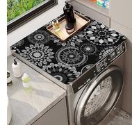 Hixingo Washer and Dryer Top Protector Mat, Drying Polyester Mat, Washer and Dryer Covers Protector, Quick Dry Washing Machine Top Cover for Laundry Room (Flowers and black,30 * 40cm)