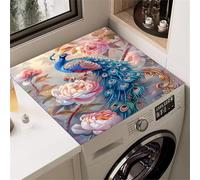 Hixingo Washer and Dryer Top Protector Mat, Non-Slip Diatomaceous Mat Washer and Dryer Covers Protector, Washing Machine Top Cover 3D Blue Peacock for Home Kitchen Laundry Room (E,30x40cm)