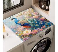 Hixingo Washer and Dryer Top Protector Mat, Non-Slip Diatomaceous Mat Washer and Dryer Covers Protector, Washing Machine Top Cover 3D Blue Peacock for Home Kitchen Laundry Room (G,50x50cm)