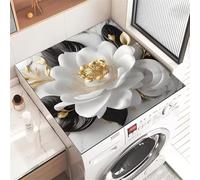 Hixingo Washer and Dryer Top Protector Mat, Non-Slip Diatomaceous Mat Washer and Dryer Covers Protector, Washing Machine Top Cover Floral Pattern for Home Kitchen Laundry Room (Black,60x60cm)